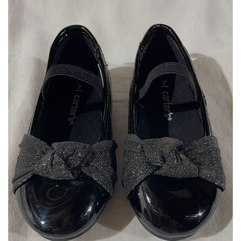 Carter's Josie Toddler Girls Black Patent Glitter Bow Mary Jane Flats 7